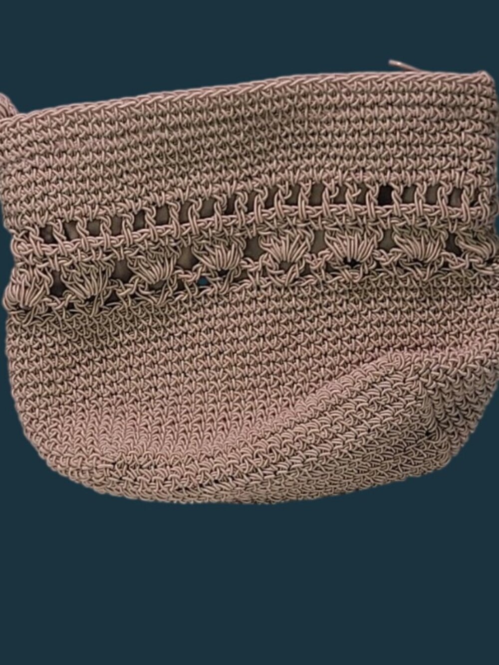 Kathie Lee Crochet Woven Clutch Purse w/Loop Handle Small Beige Handbag Vintage